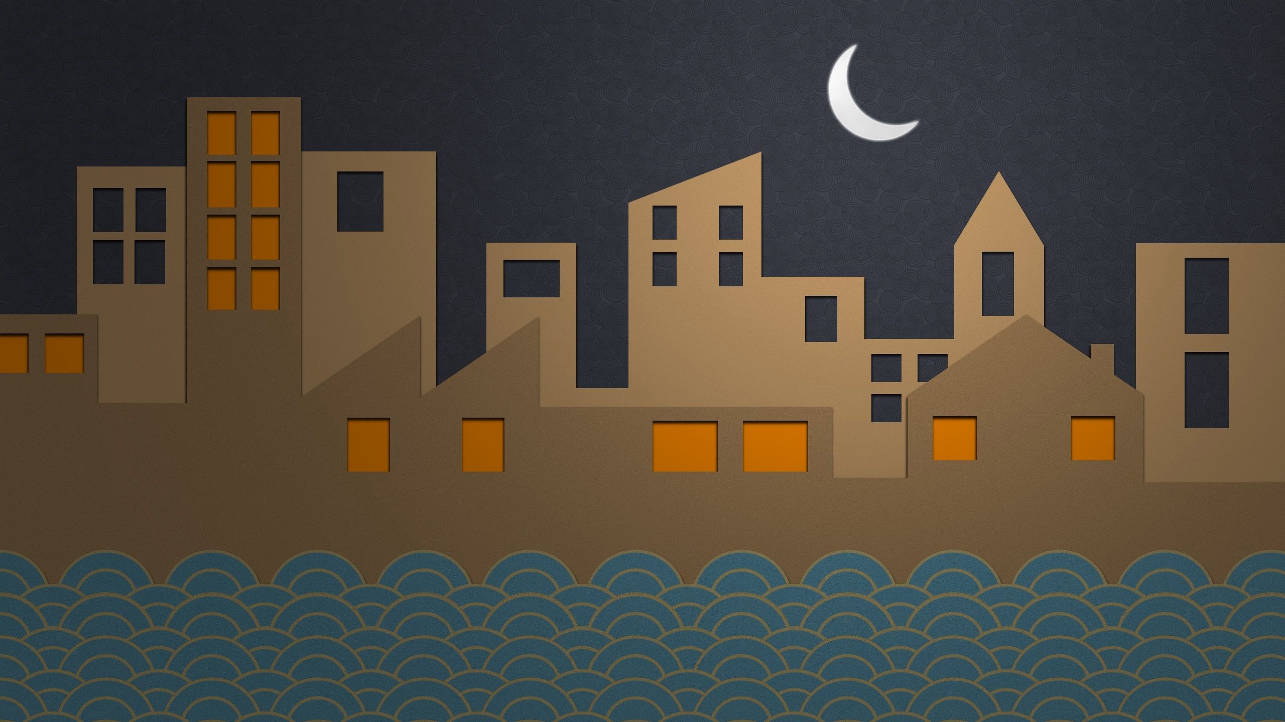 Città notturna piatta con luna, 2560x1440 QHD, Laptop