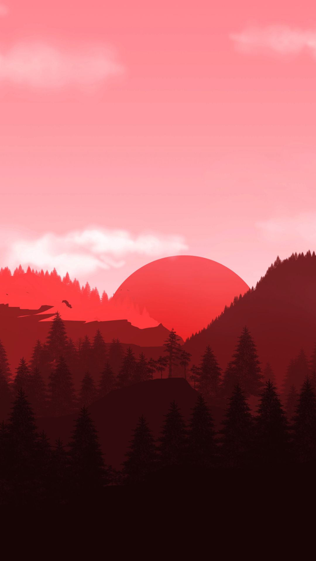 Tramonto rosso su foresta, 1080x1920 Verticale, Telefono