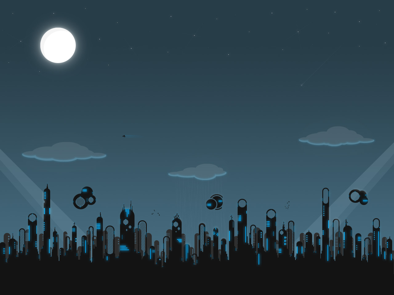 Skyline notturno con luna piena, 1280x960 720p, PC