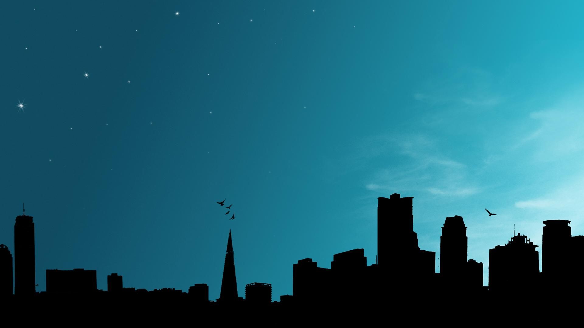 Silhouette skyline notturno città, 1920x1080 1080p, Desktop