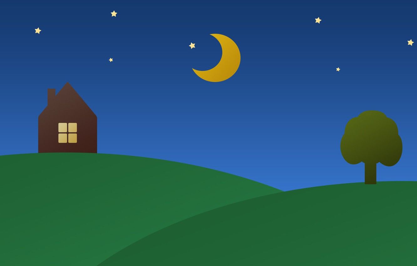 Casetta, albero, luna e stelle, 1332x850 720p, PC