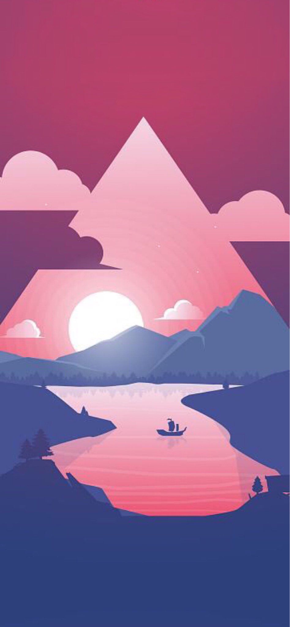 Paesaggio montano al tramonto minimalista, 947x2048 Verticale, Telefono