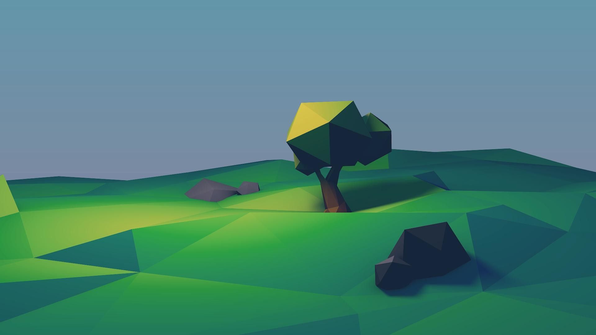 Paesaggio low poly con albero, 1920x1080 Full HD, Laptop
