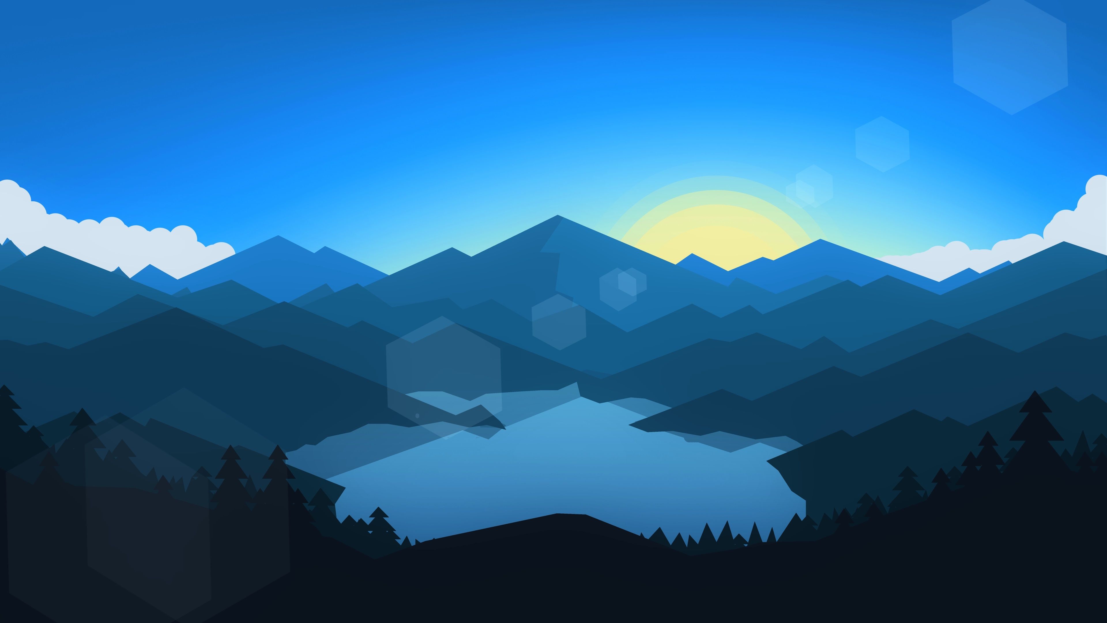 Montagne blu piatte con lago, 3840x2160 UHD, PC 4K