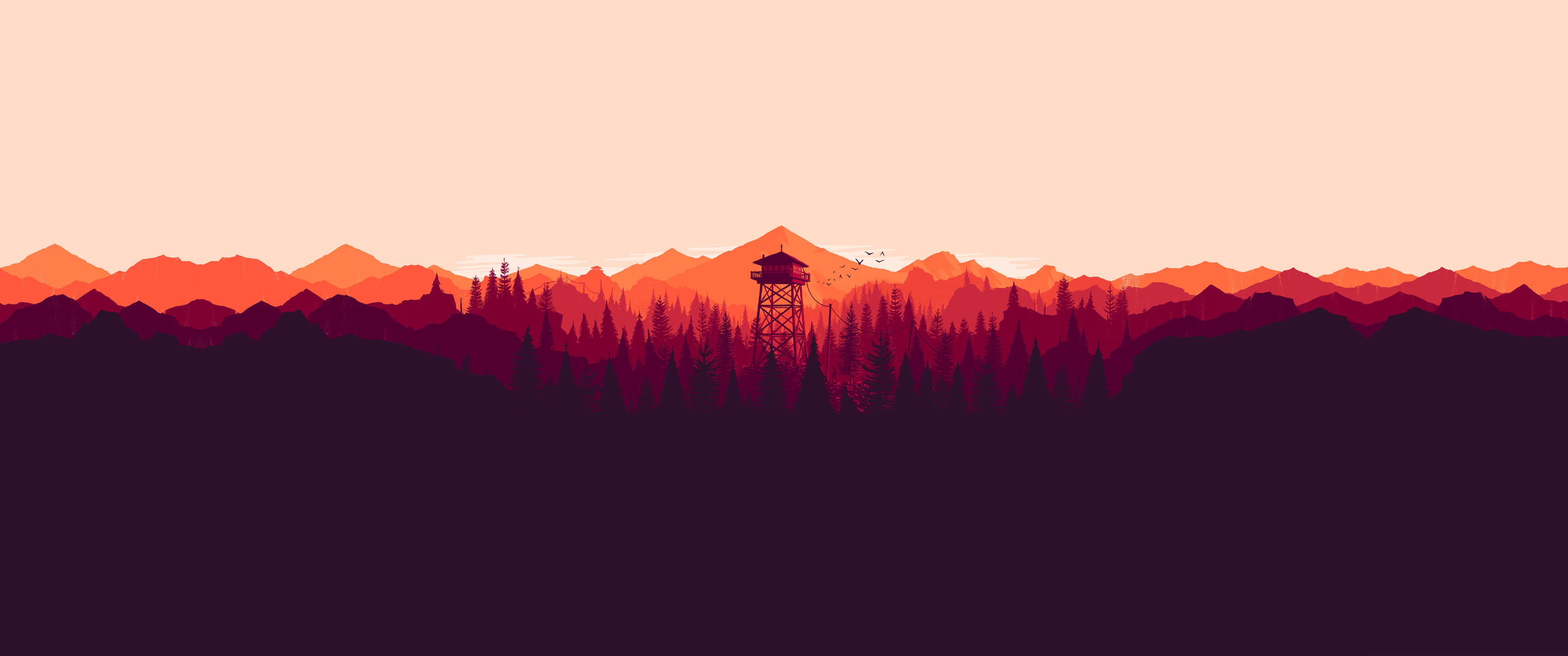 Firewatch torre avvistamento montagne, 3440x1440 Panoramico, Dual Screen