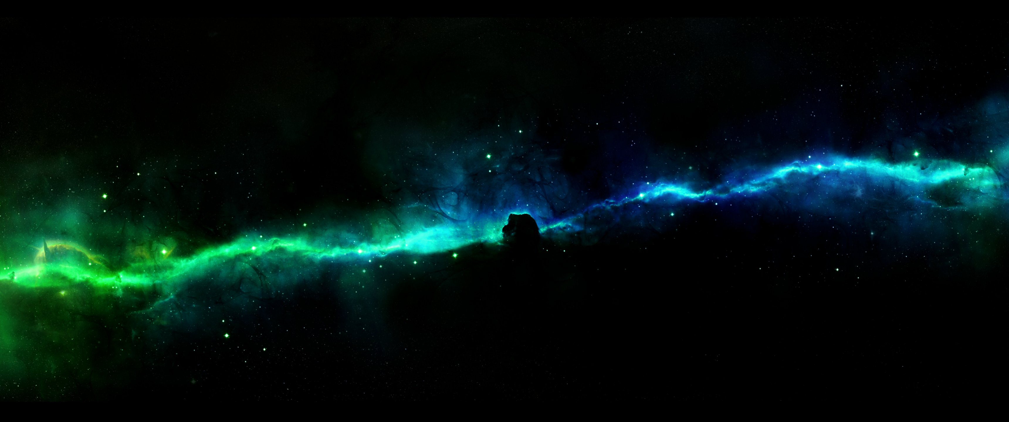 Nebulosa spaziale verde e blu, 3440x1440 21:9, Monitor Gaming