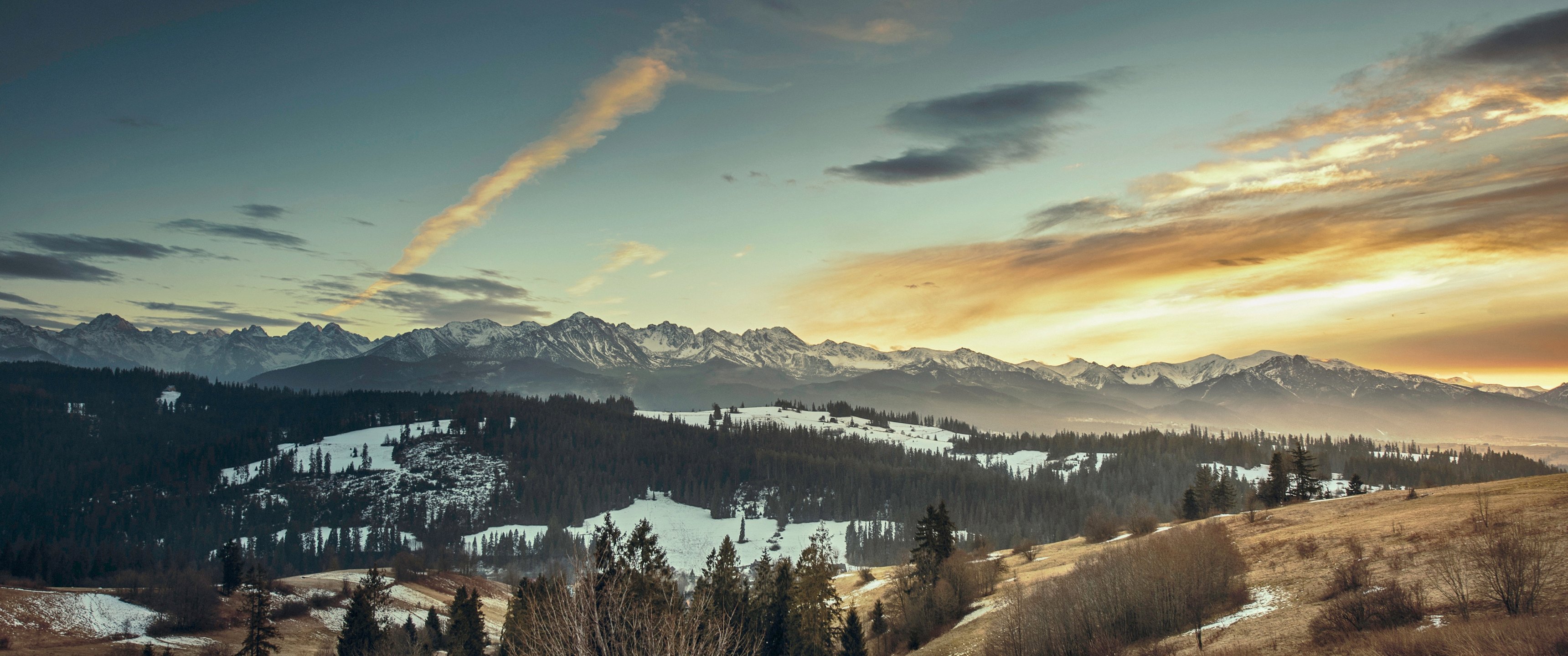 Montagne innevate al tramonto, 3440x1440 21:9, Monitor Gaming