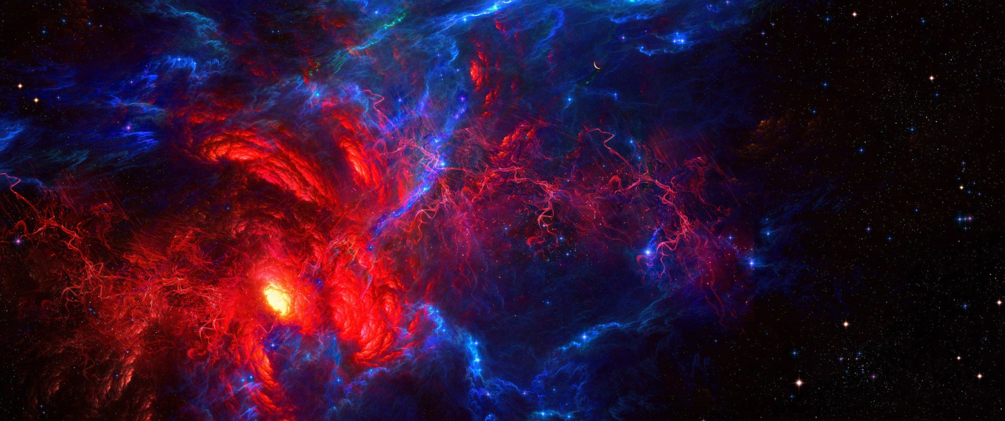 Nebulosa rossa e blu spaziale, 3440x1440 Ultrawide, Dual Monitor
