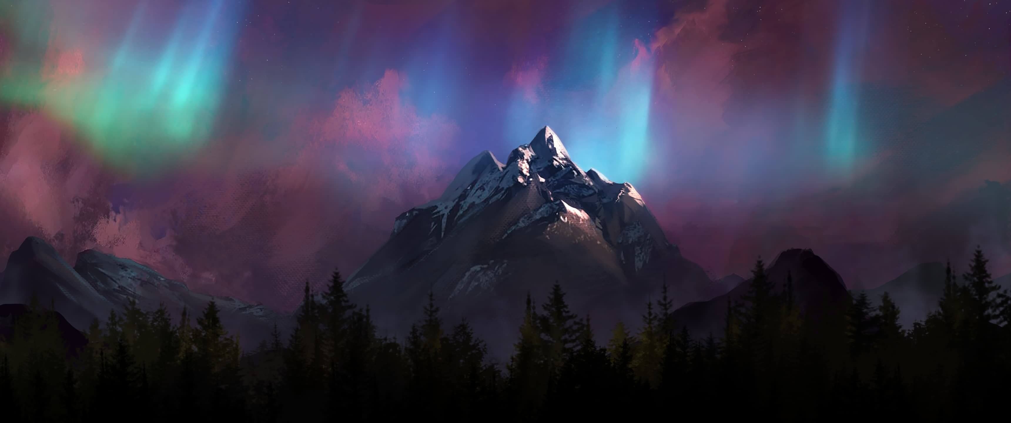 Montagna con aurora boreale, 3440x1440 Panoramico, Dual Screen