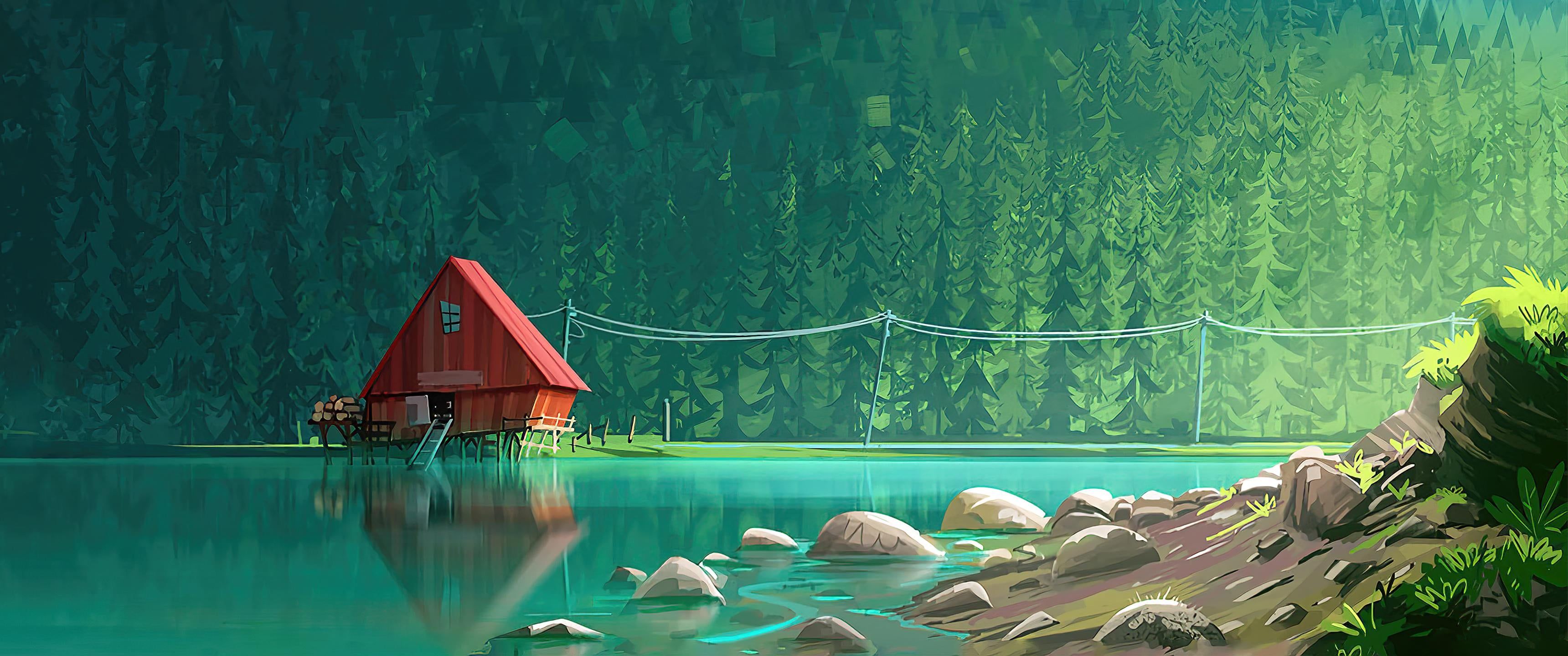 Casa lago foresta minimalista, 3440x1440 21:9, Ultrawide