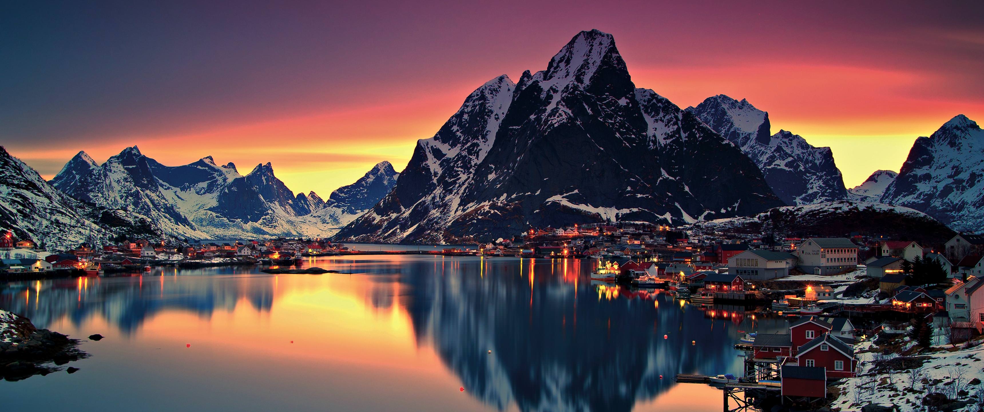 Villaggio Reine Lofoten Norvegia, 3440x1440 21:9, Ultrawide