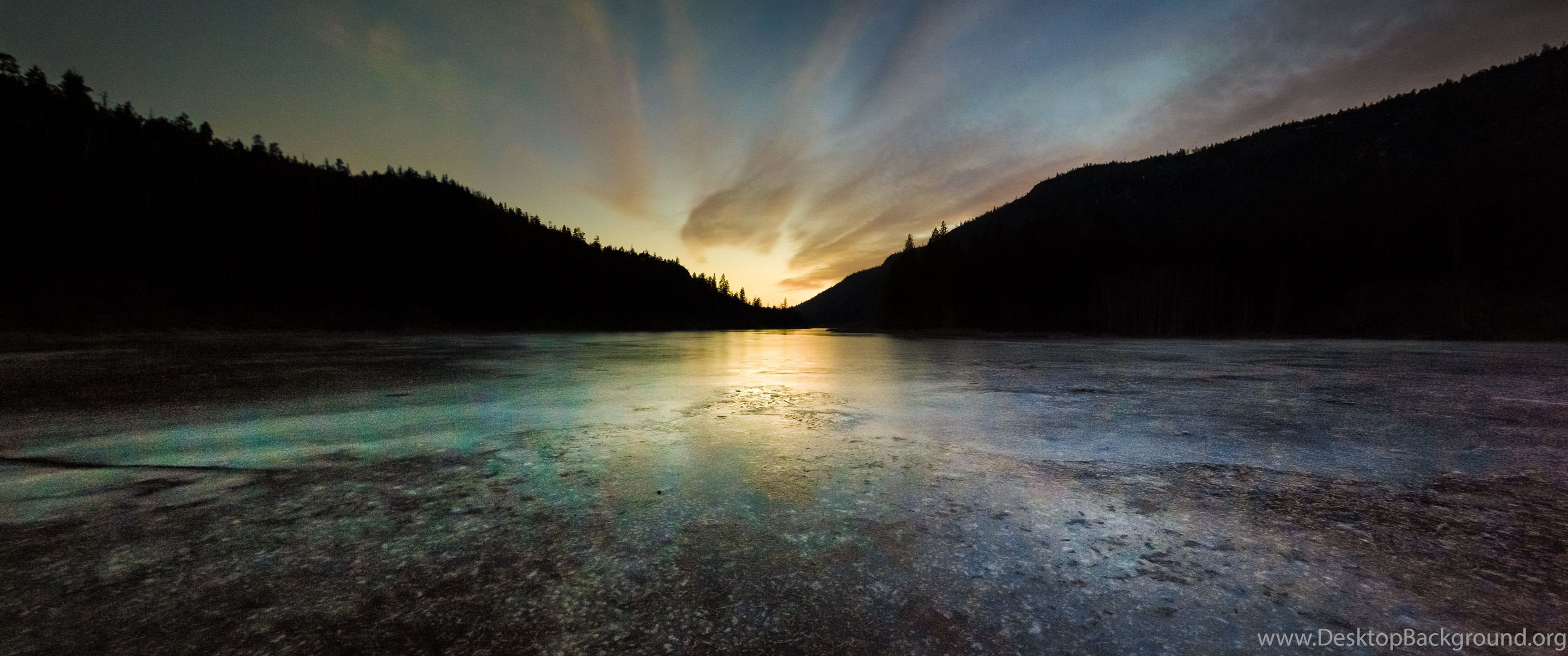 Tramonto su lago montano, 3440x1440 Panoramico, Dual Screen