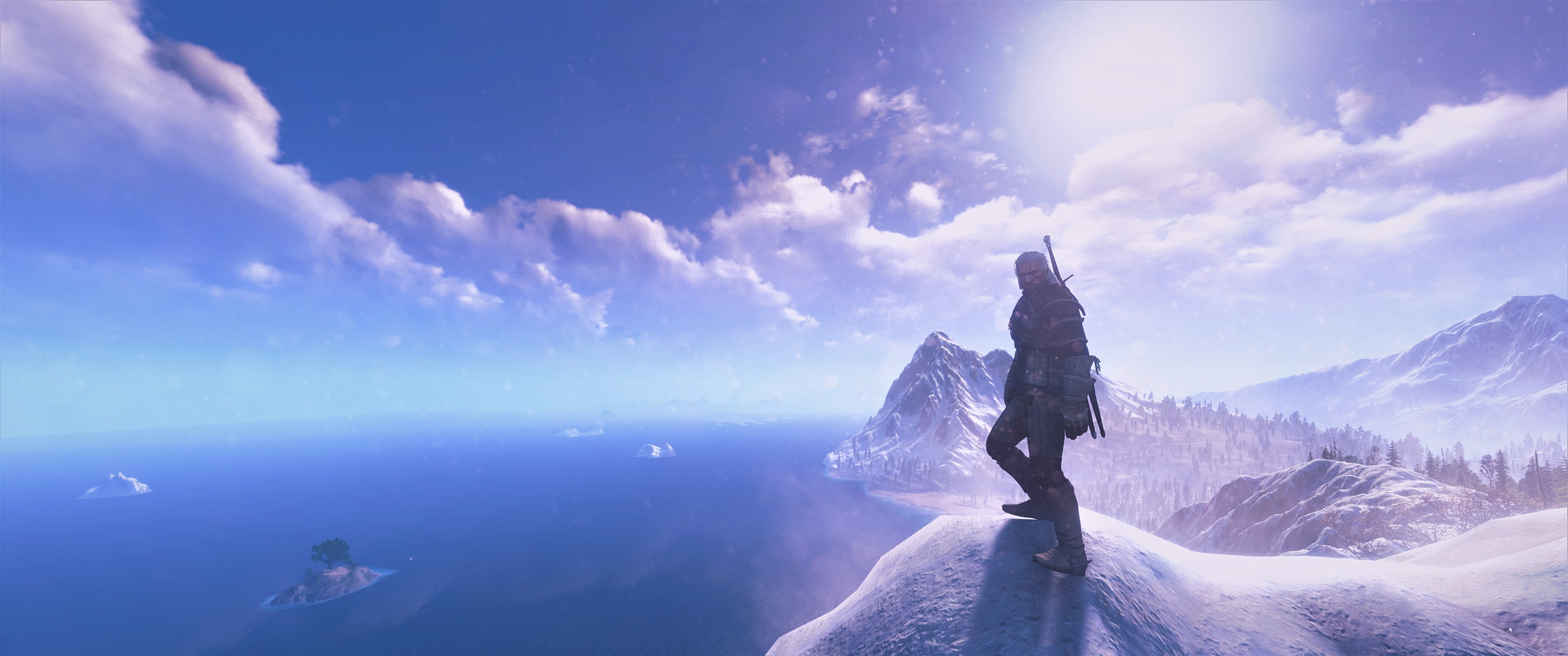 Personaggio su scogliera innevata, 3440x1440 21:9, Ultrawide