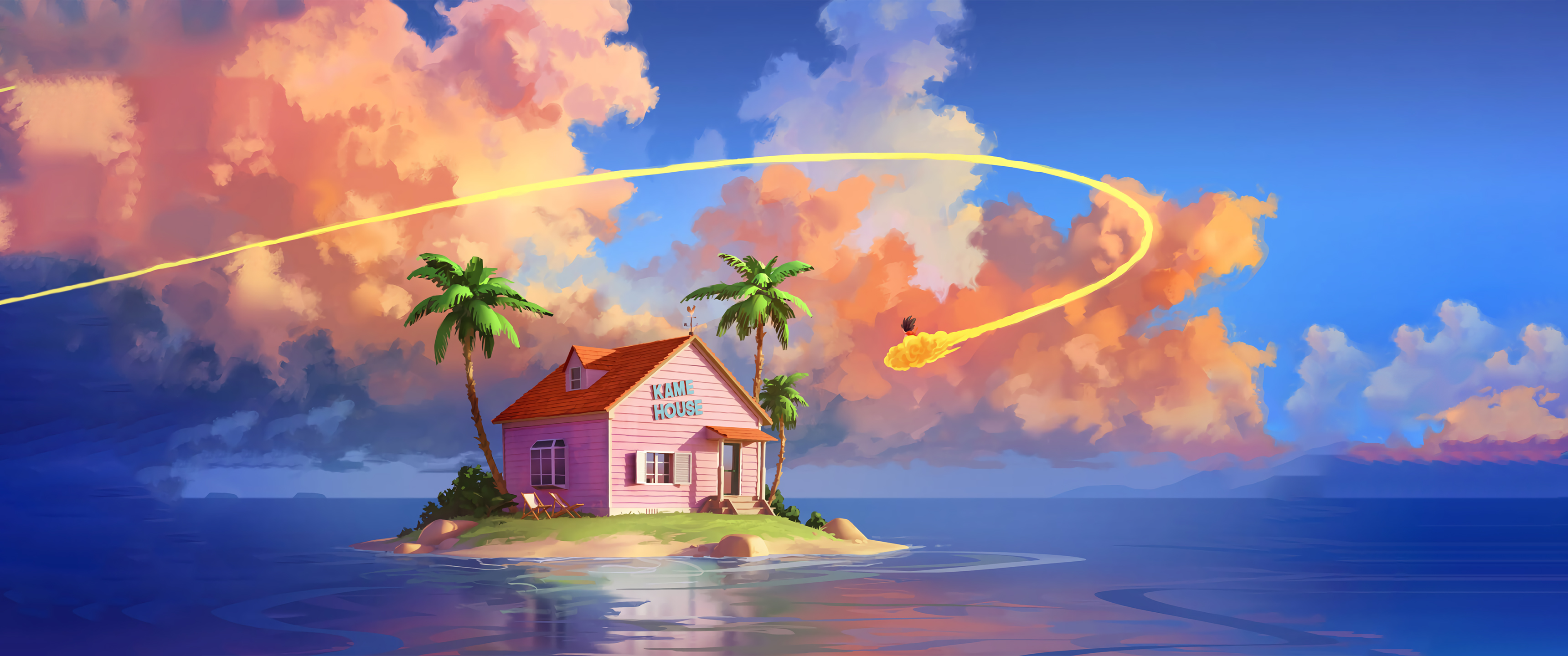 Kame House Dragon Ball isola, anime di Akira Toriyama, 3440x1440 Ultrawide, Dual Monitor