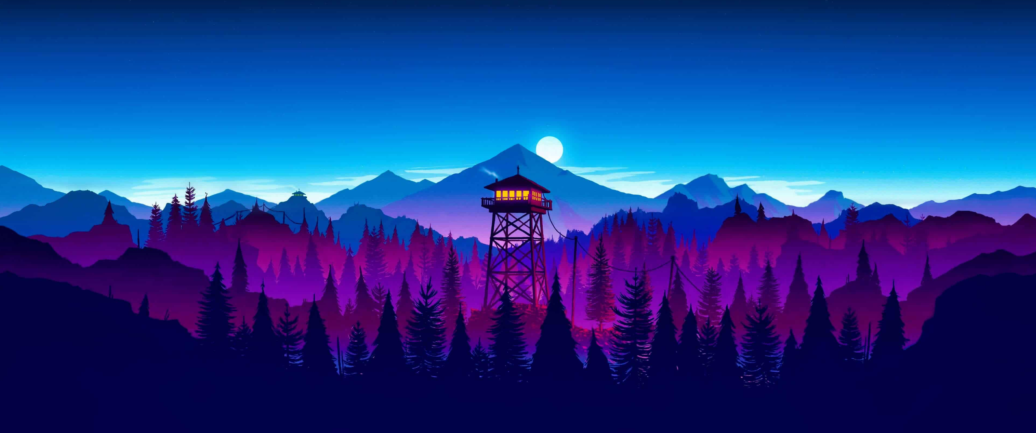 Torre di guardia tra montagne blu, 3440x1440 Ultrawide, Monitor Gaming