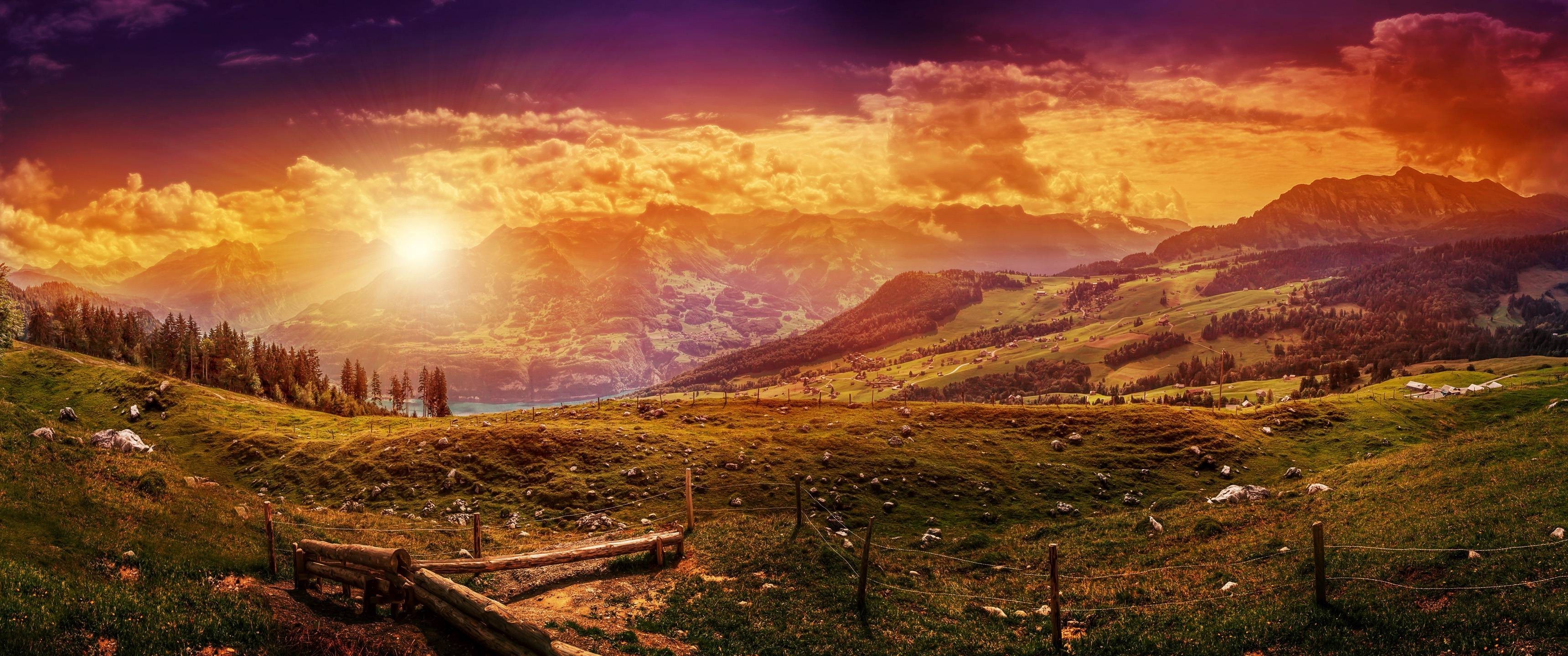 Tramonto panoramico su colline, 3440x1440 Panoramico, Monitor Gaming