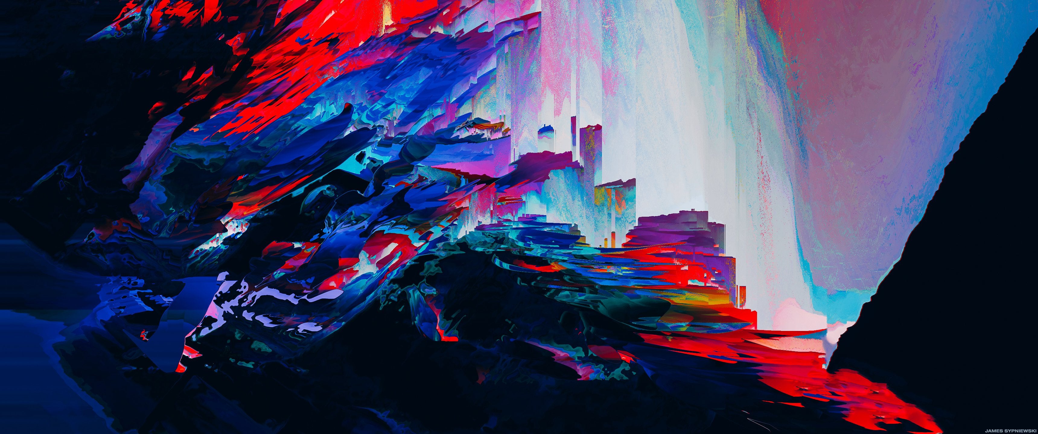 Astrazione digitale colorata paesaggio, 3440x1440 Panoramico, Dual Screen