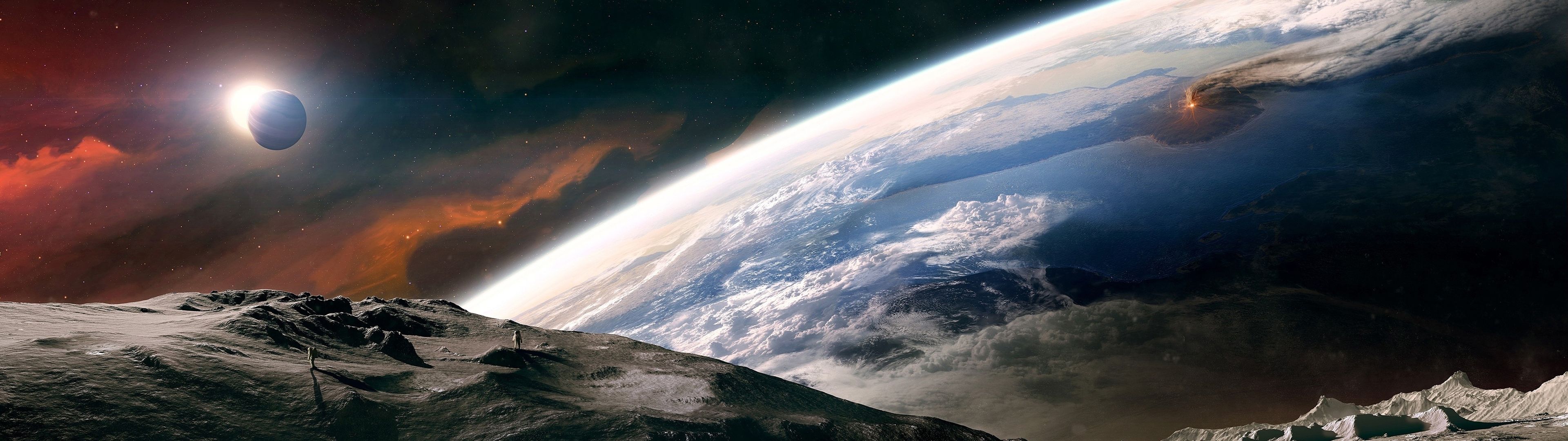 Pianeta Terra vista spaziale, 3840x1080 Panoramico, Dual Screen
