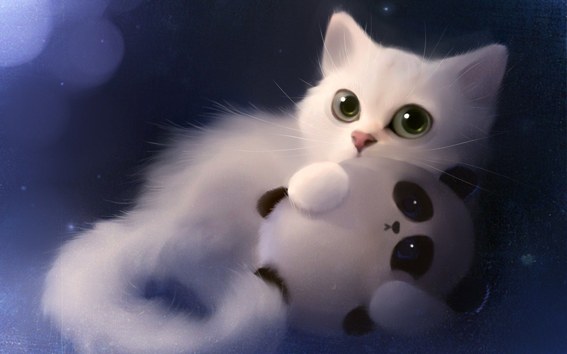 Gattino bianco 3D con panda, 1920x1200 Full HD+, Laptop
