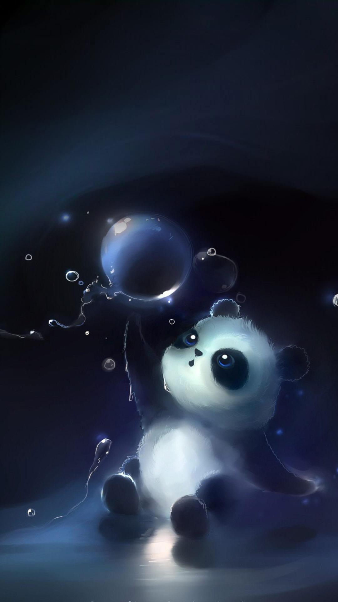Panda 3D con bolle, 1080x1920 Verticale, Telefono
