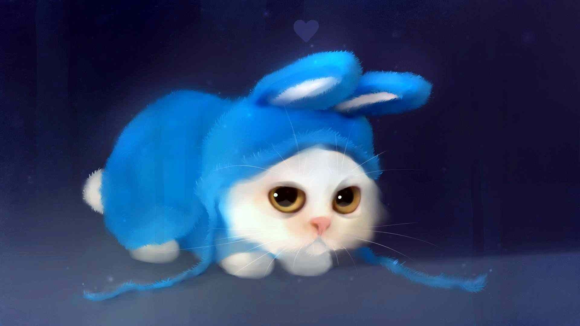 Gattino con costume coniglio blu, 1920x1080 Full HD, Desktop
