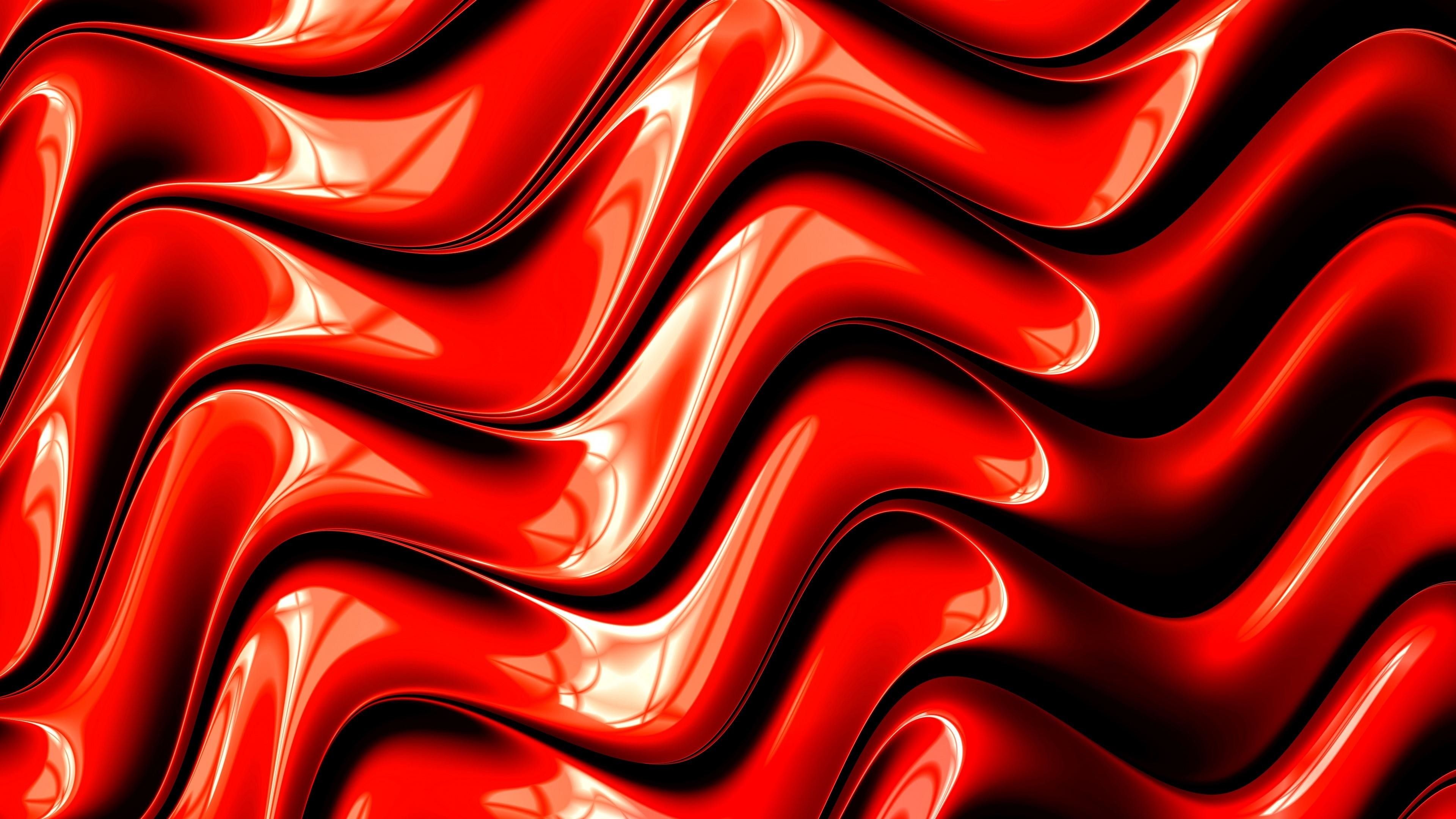Onde astratte 3D rosse lucide, 3840x2160 UHD, PC 4K