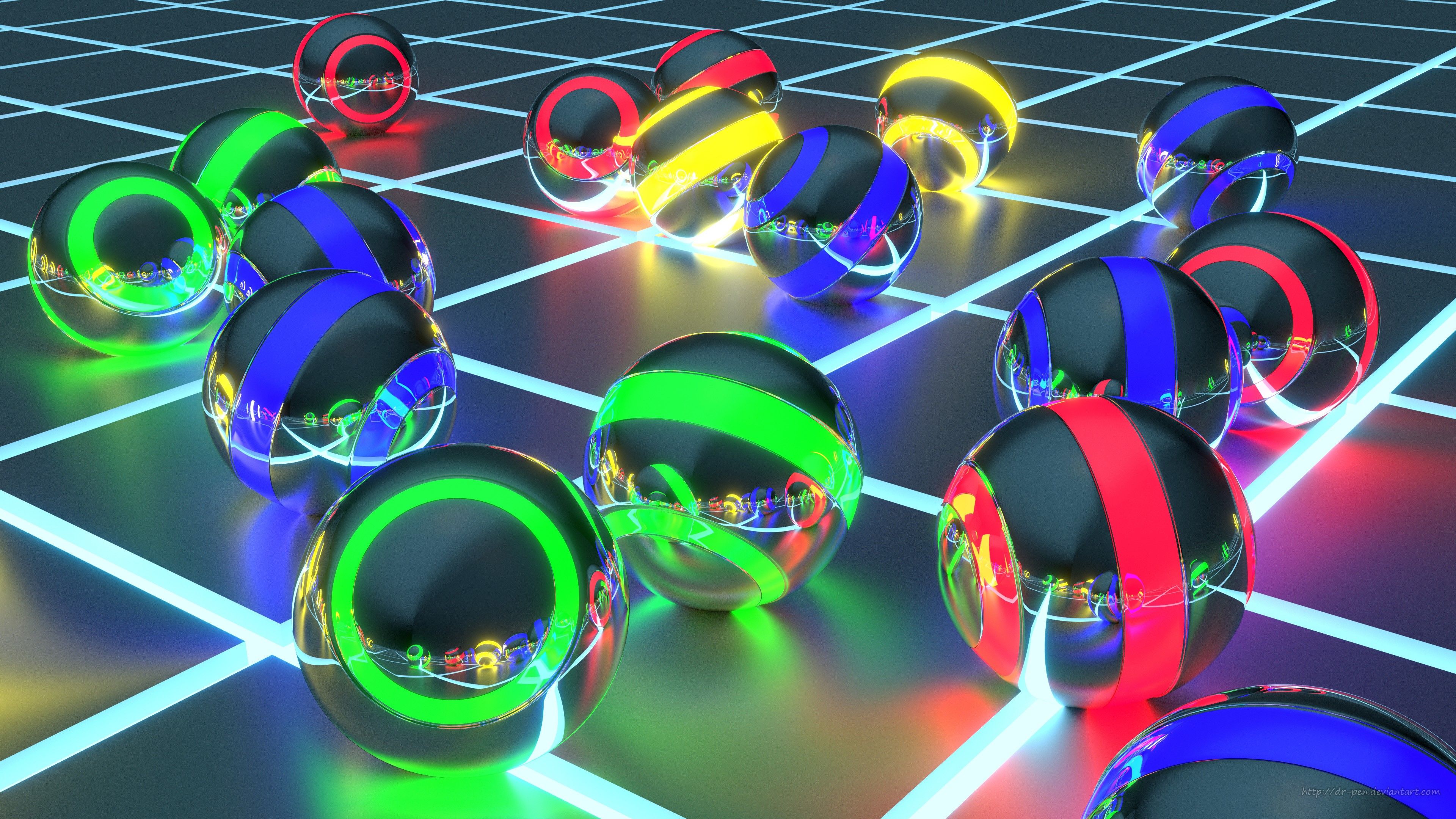 Sfere 3D colorate riflettenti, 3840x2160 4K, Desktop 4K