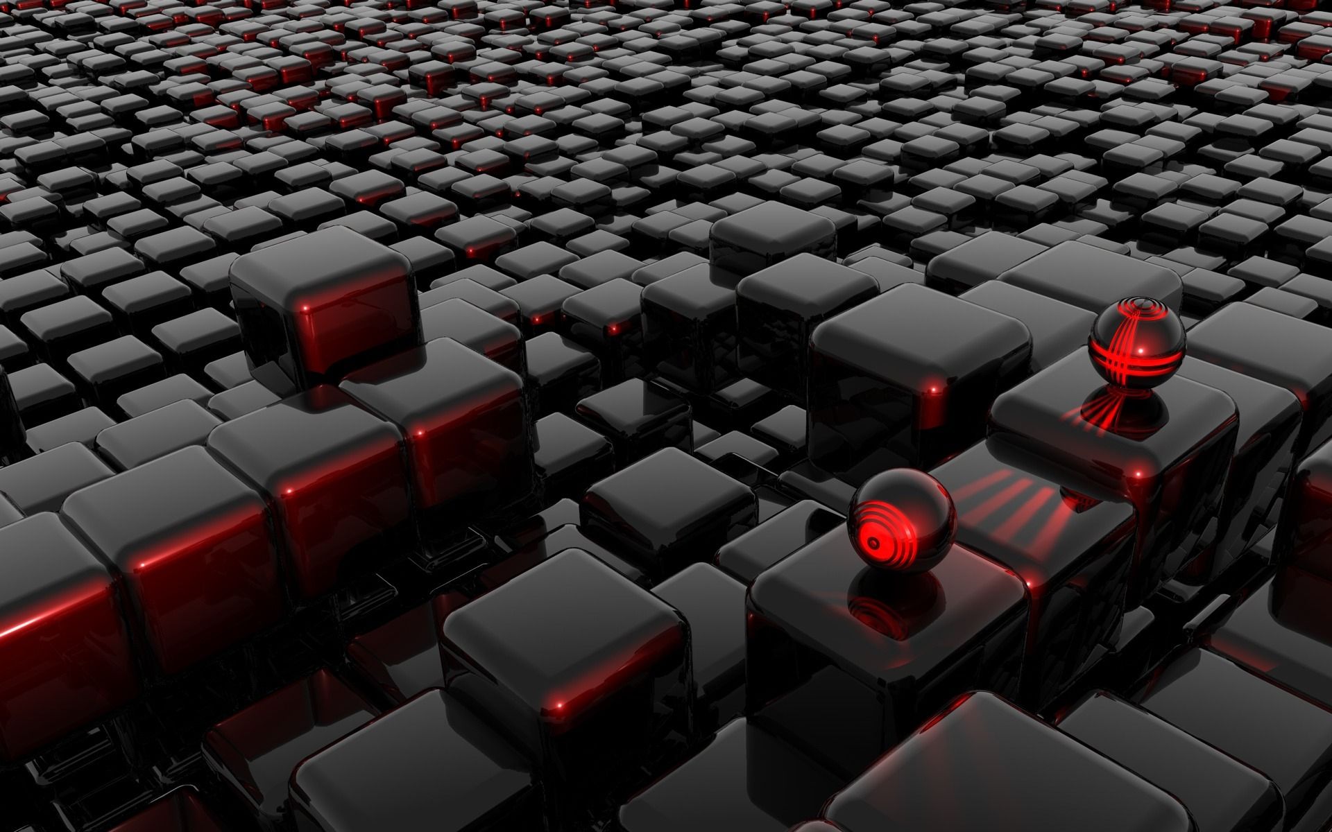 Cubi neri 3D con sfere rosse, 1920x1200 Full HD+ WUXGA, Desktop