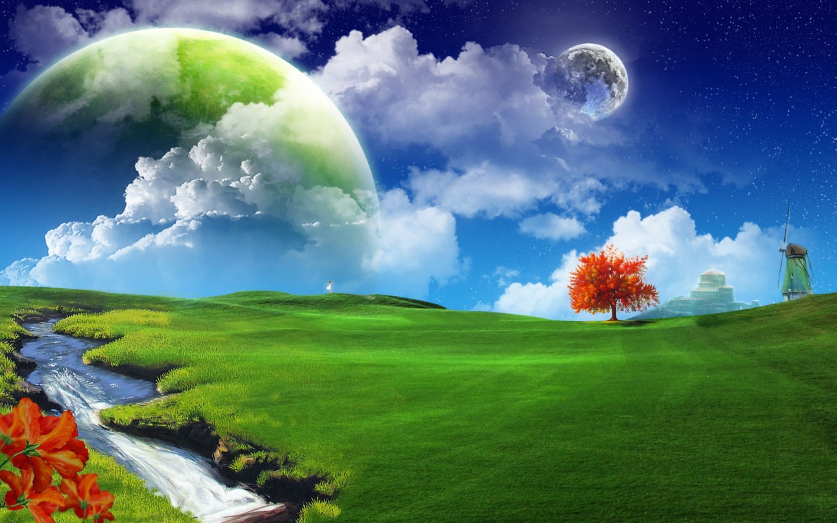 Paesaggio fantasy pianeti verdi, 1680x1050 HD Ready, Desktop