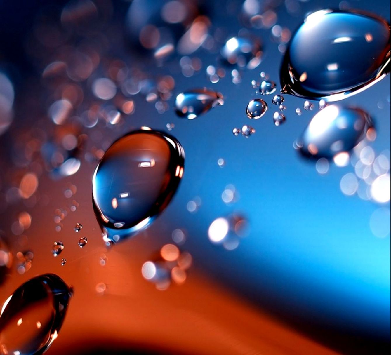 Gocce d'acqua 3D blu arancio, 1339x1216 720p, PC