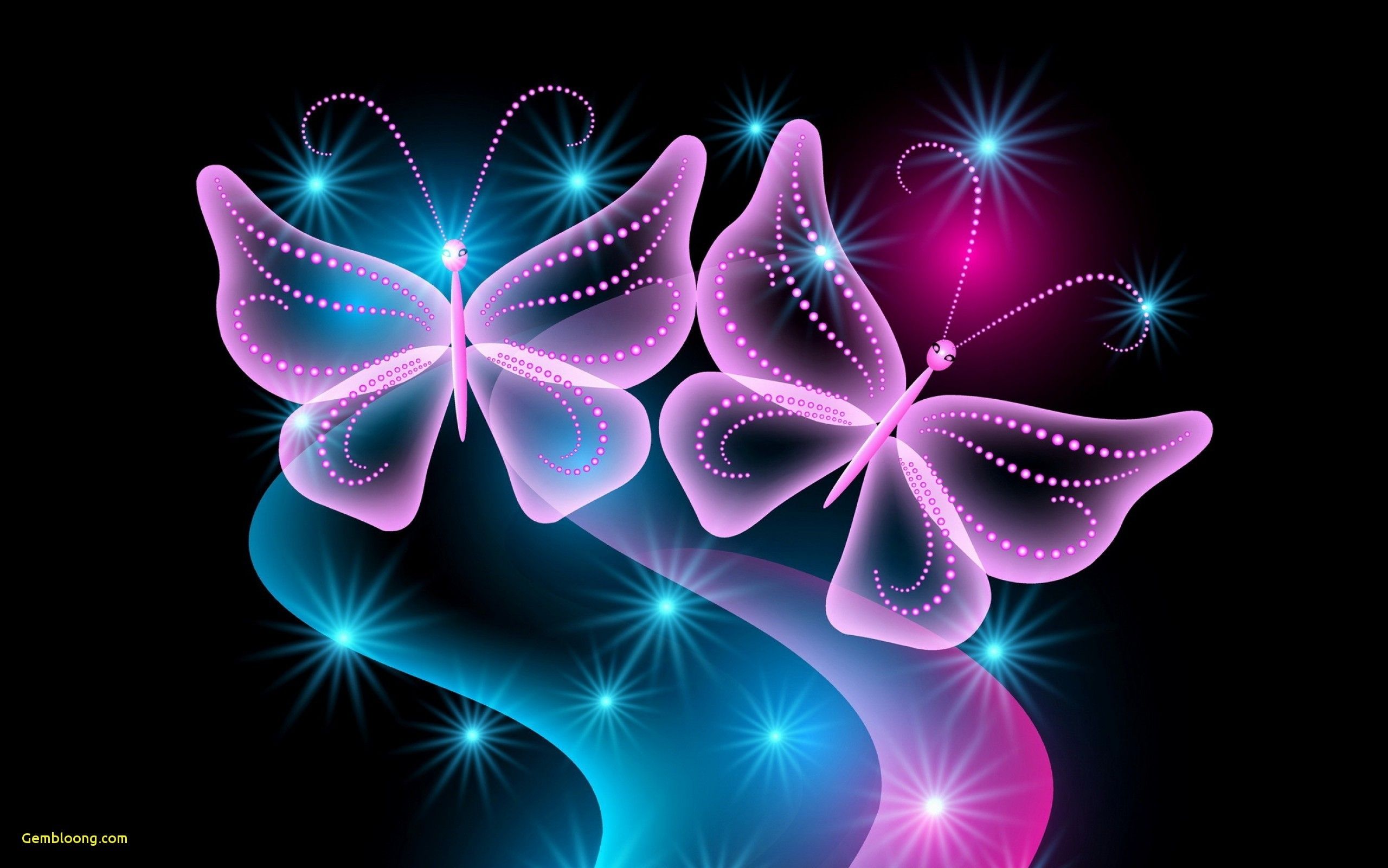 Farfalle 3D neon rosa blu, 2560x1600 2K, Desktop