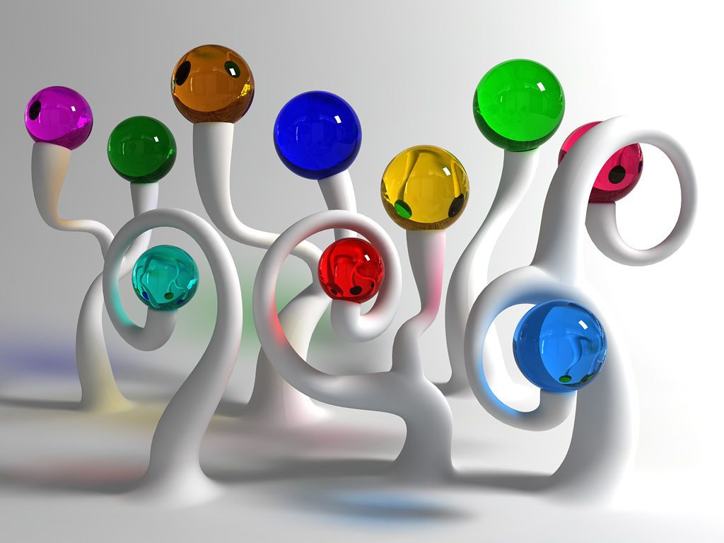 Sfere colorate su tubi 3D, 1024x768 HD, PC