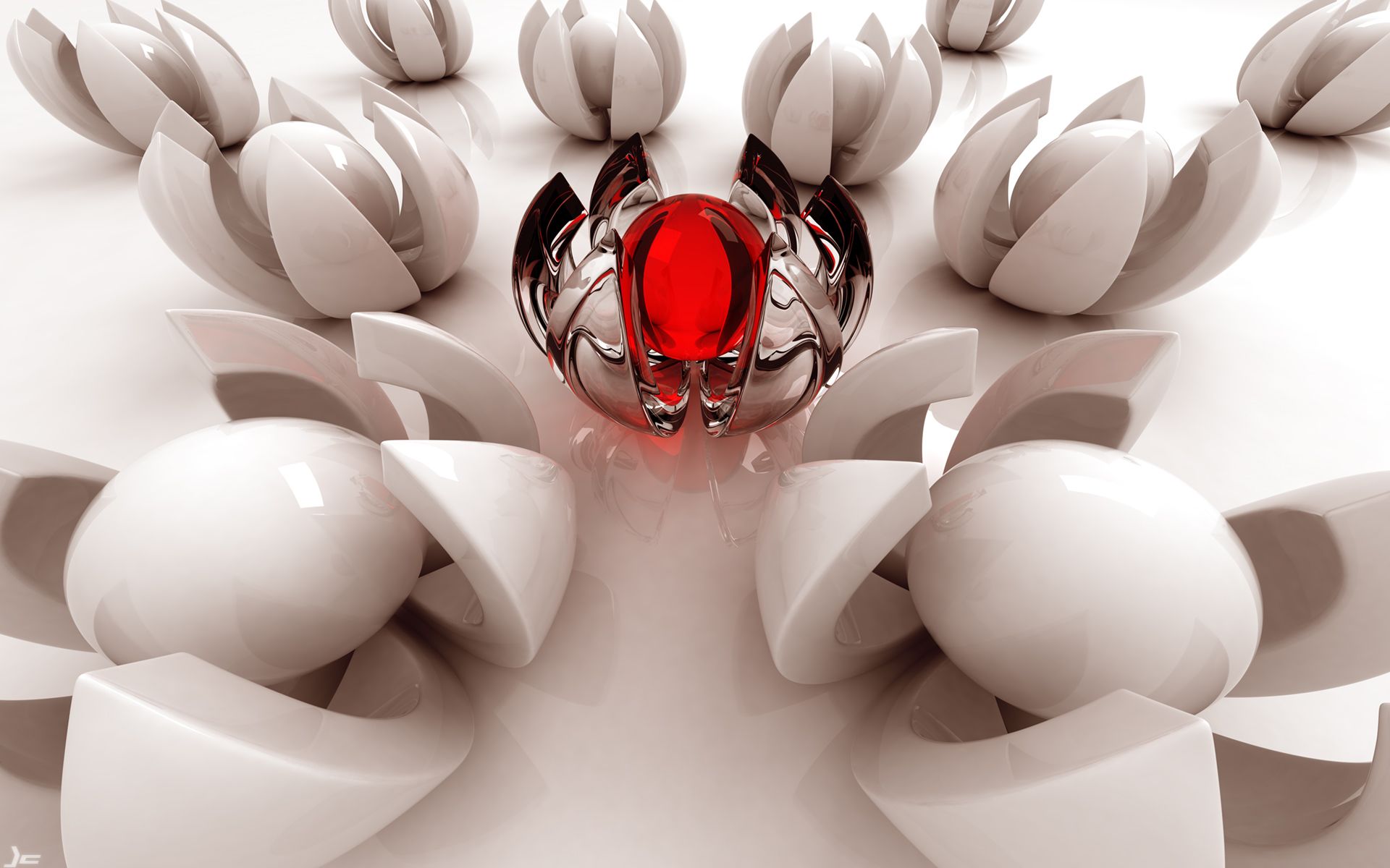 Sfere 3D bianche con centro rosso, 1920x1200 Full HD+ WUXGA, iMac
