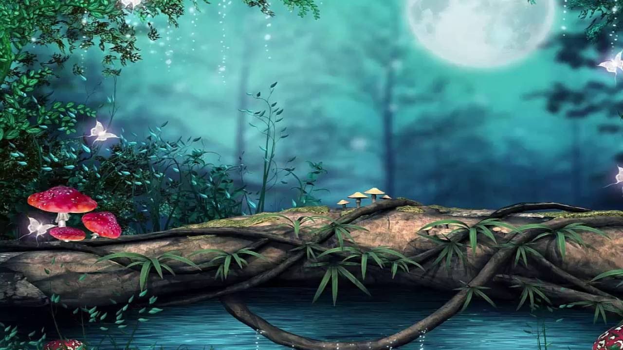 Foresta blu con luna e funghi, 1280x720 HD, Desktop
