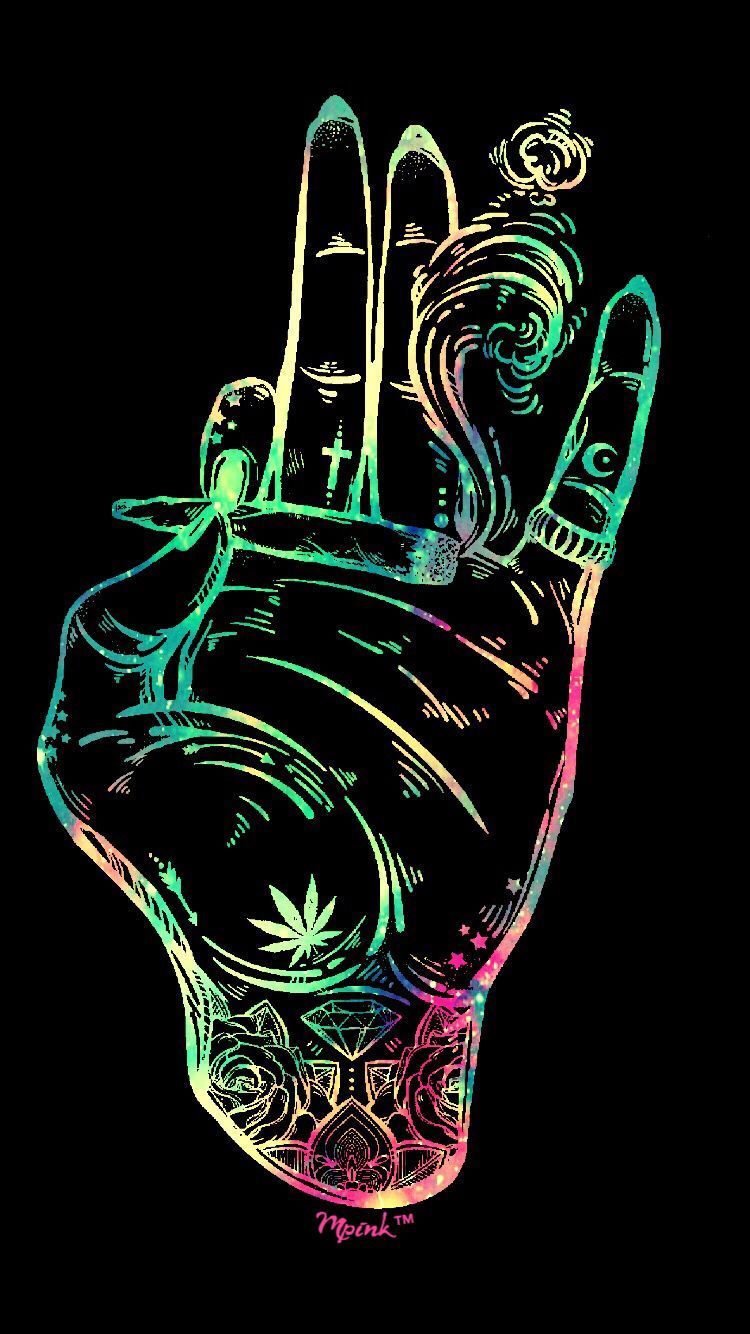 Mano arcobaleno con foglia cannabis, 750x1334 Verticale, Telefono