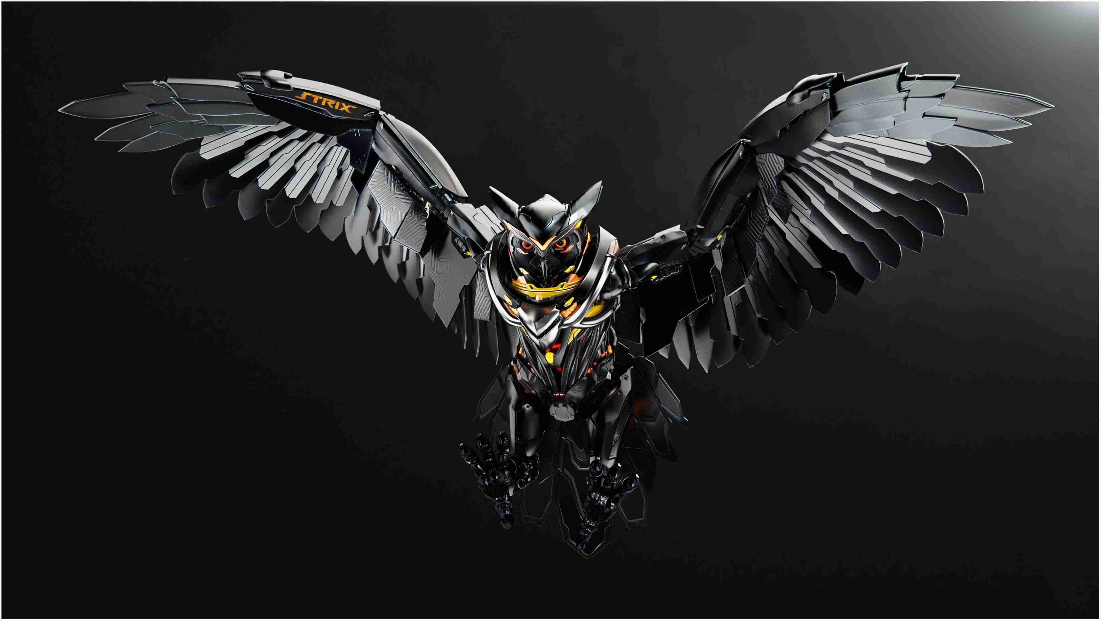 Robot gufo alato nero, 3851x2172 UHD, Monitor 4K