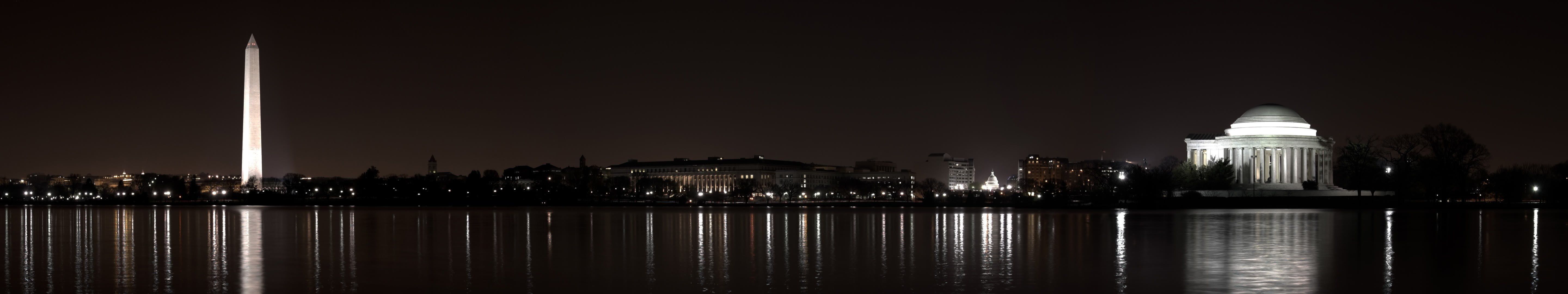 Washington DC monumenti notturni, 5760x1080 Panoramico, Dual Screen