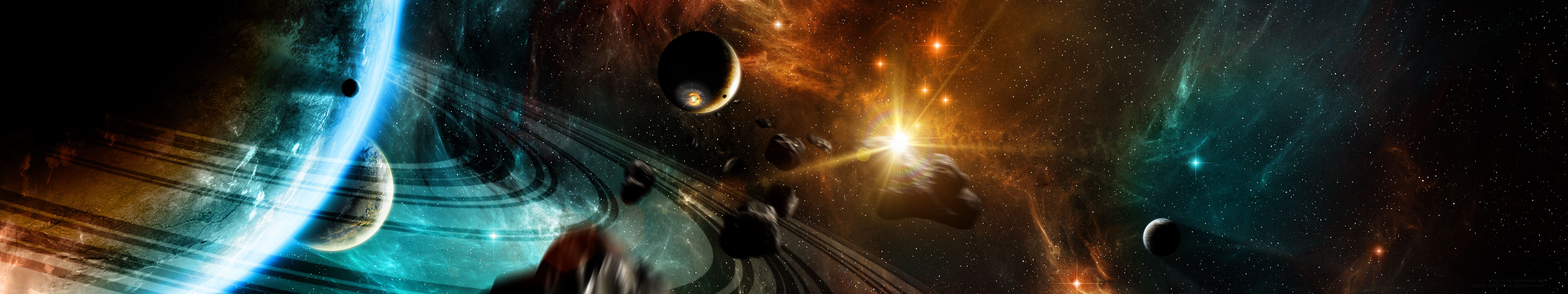 Spazio pianeti nebulosa, 5760x1080 Panoramico, Dual Screen
