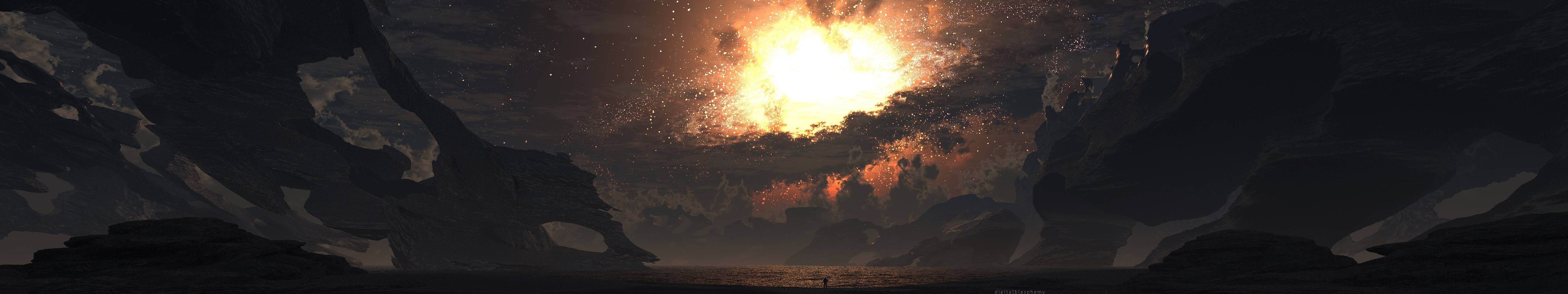 Tramonto drammatico tra nuvole, 5760x1080 21:9, Ultrawide