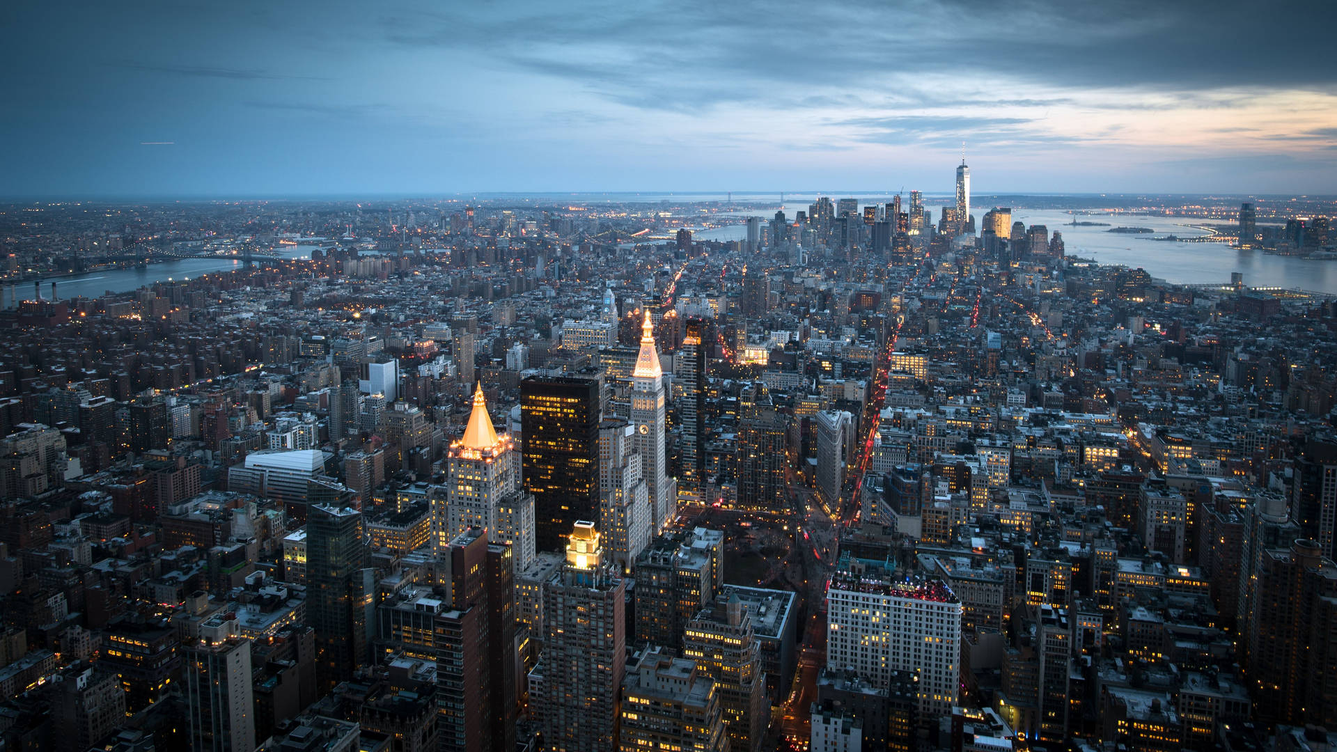 Skyline New York City al crepuscolo, 1920x1080 Full HD, Desktop