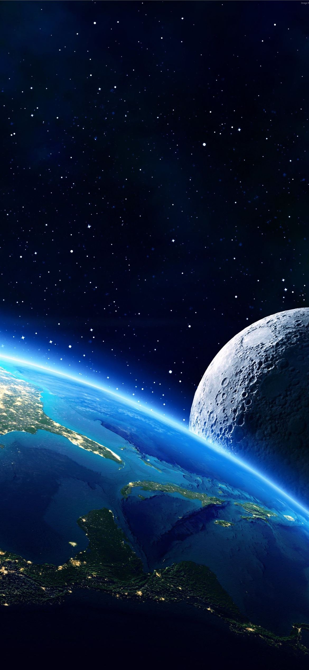 Terra e Luna nello spazio, 1170x2532 Verticale, Mobile