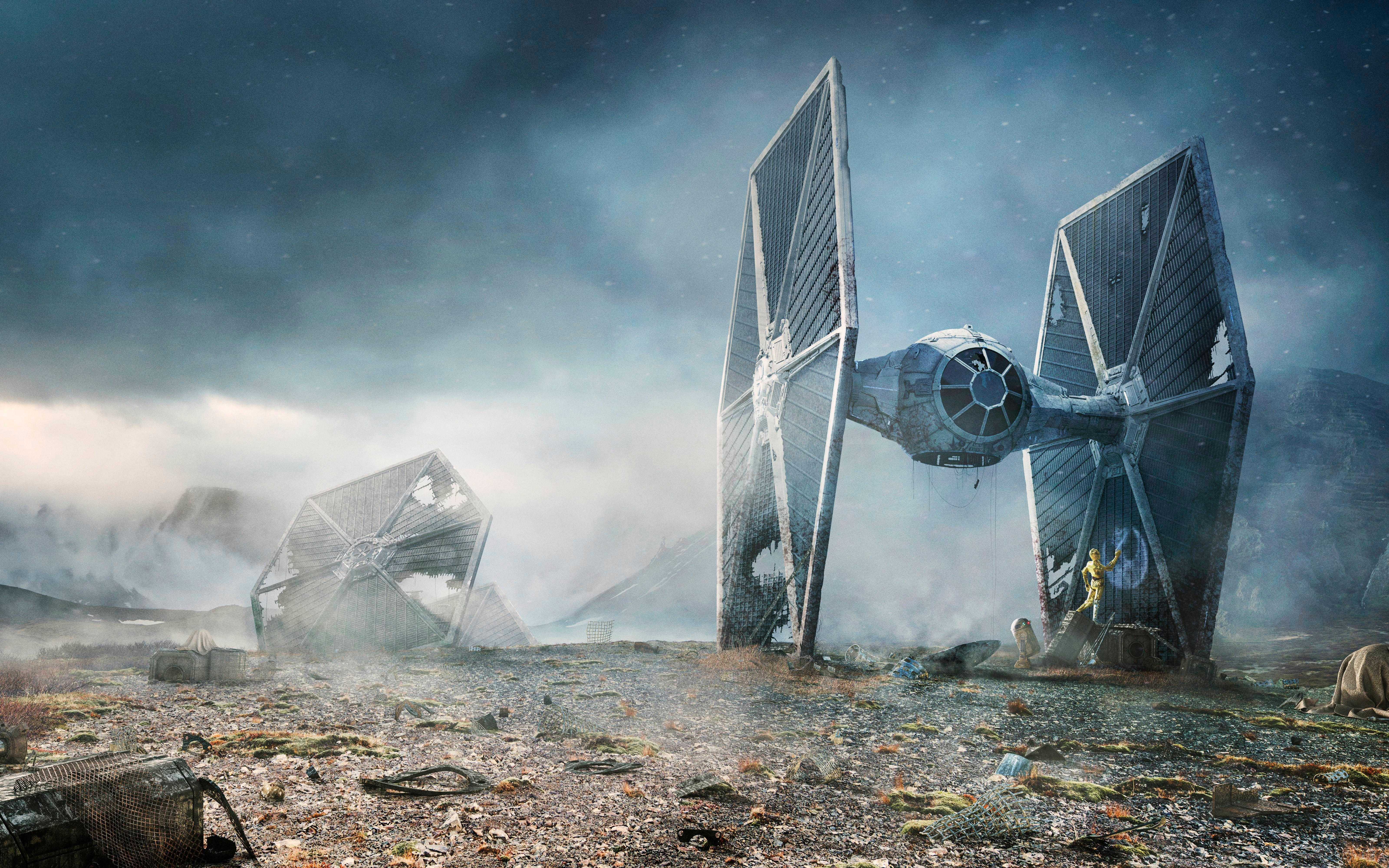Caccia TIE Star Wars nella nebbia, saga fantascientifica, 6400x4000 4K Ultra HD, Monitor 4K