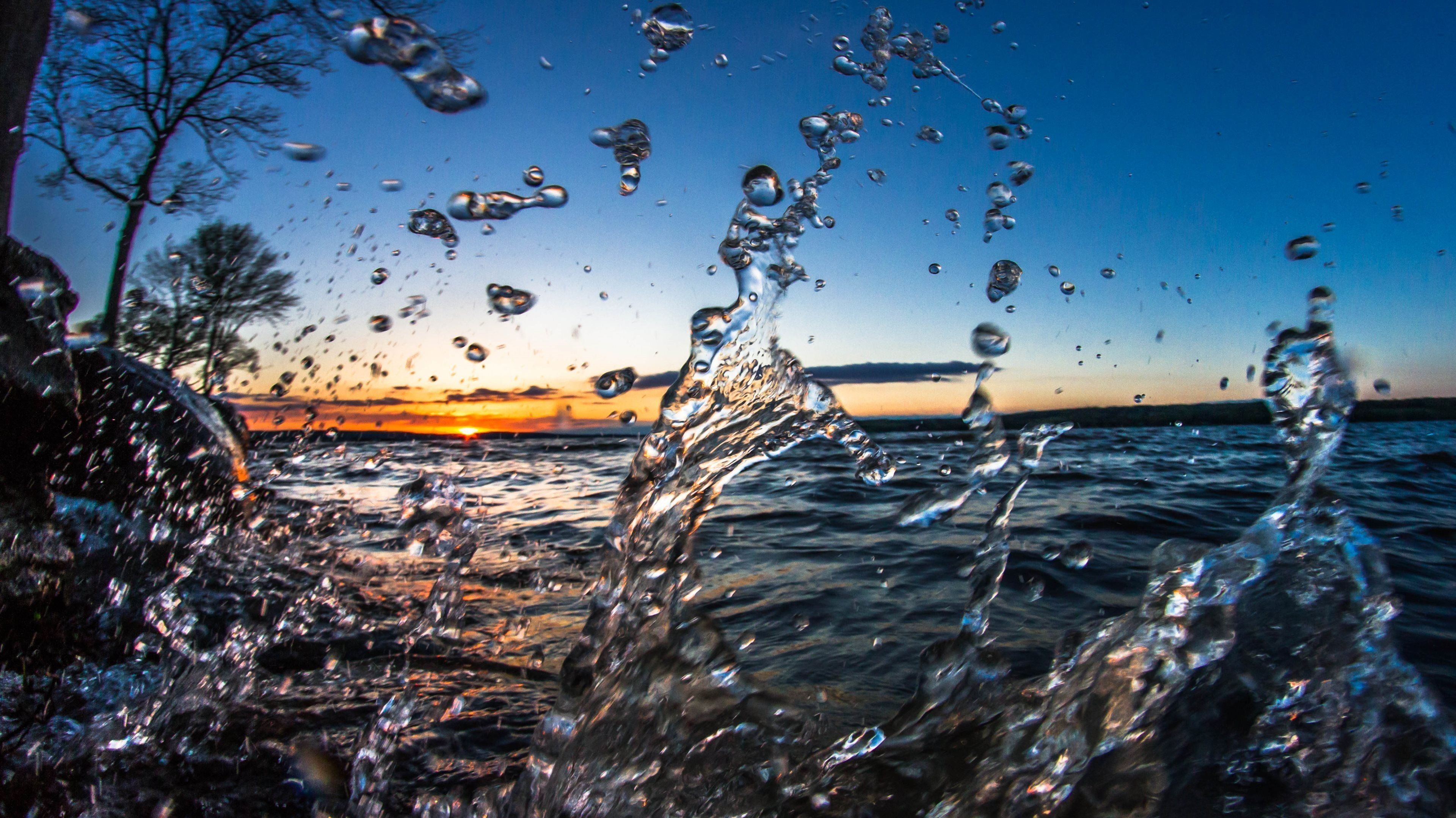 Schizzi d'acqua al tramonto, 3840x2160 4K, Desktop 4K