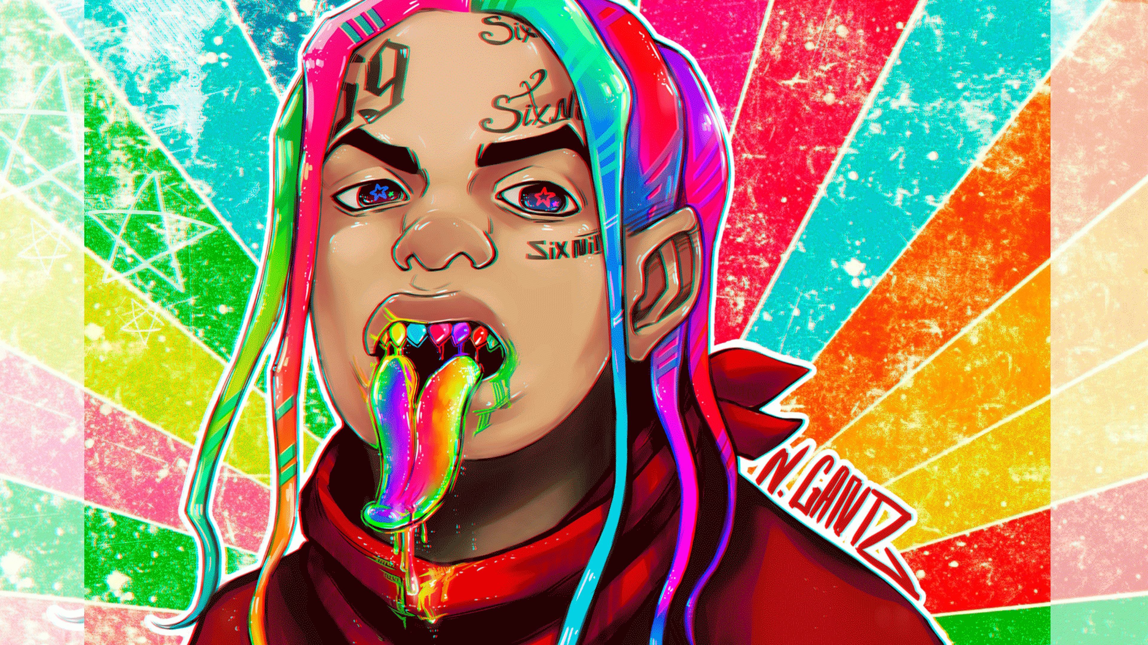 6ix9ine cartoon tatuaggi colorati, 1600x900 HD, Laptop