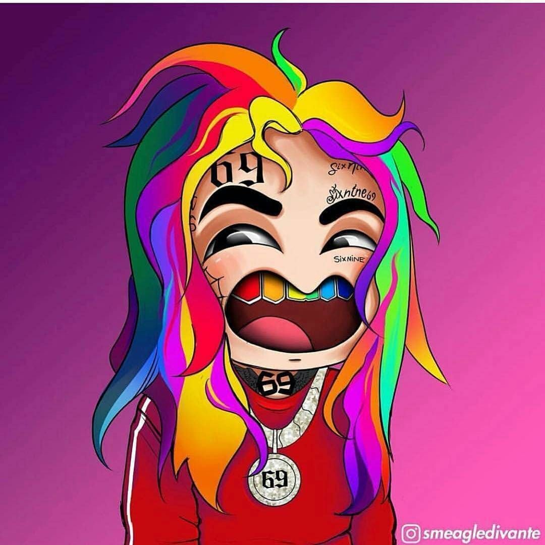 6ix9ine cartoon capelli arcobaleno, 1080x1080 HD, Desktop