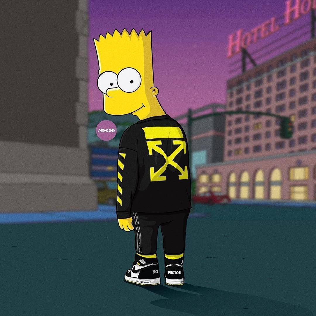 Bart Simpson stile Off-White, serie animata, 1080x1080 HD, Laptop