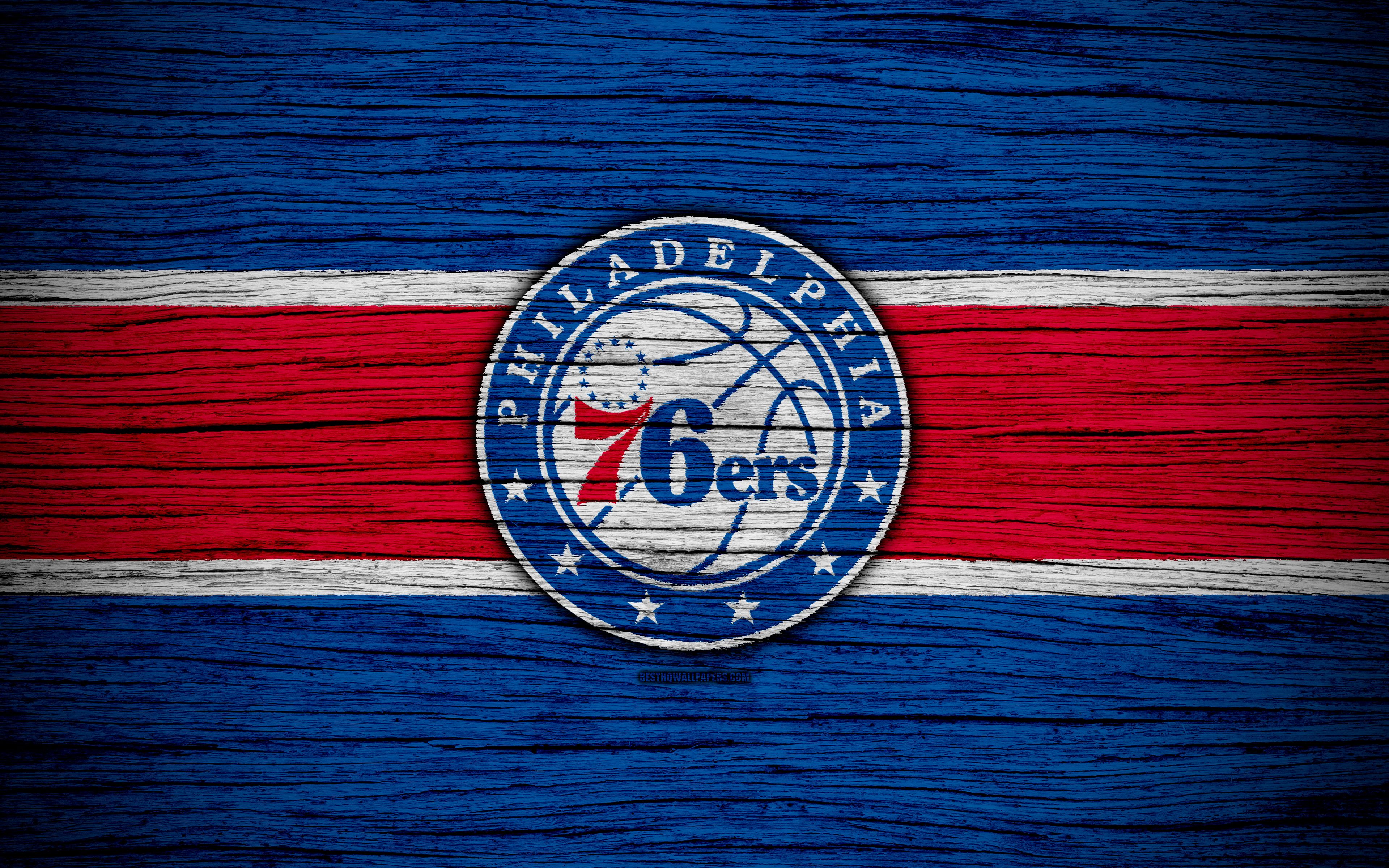Logo Philadelphia 76ers su legno, 3840x2400 4K Ultra HD, Monitor 4K