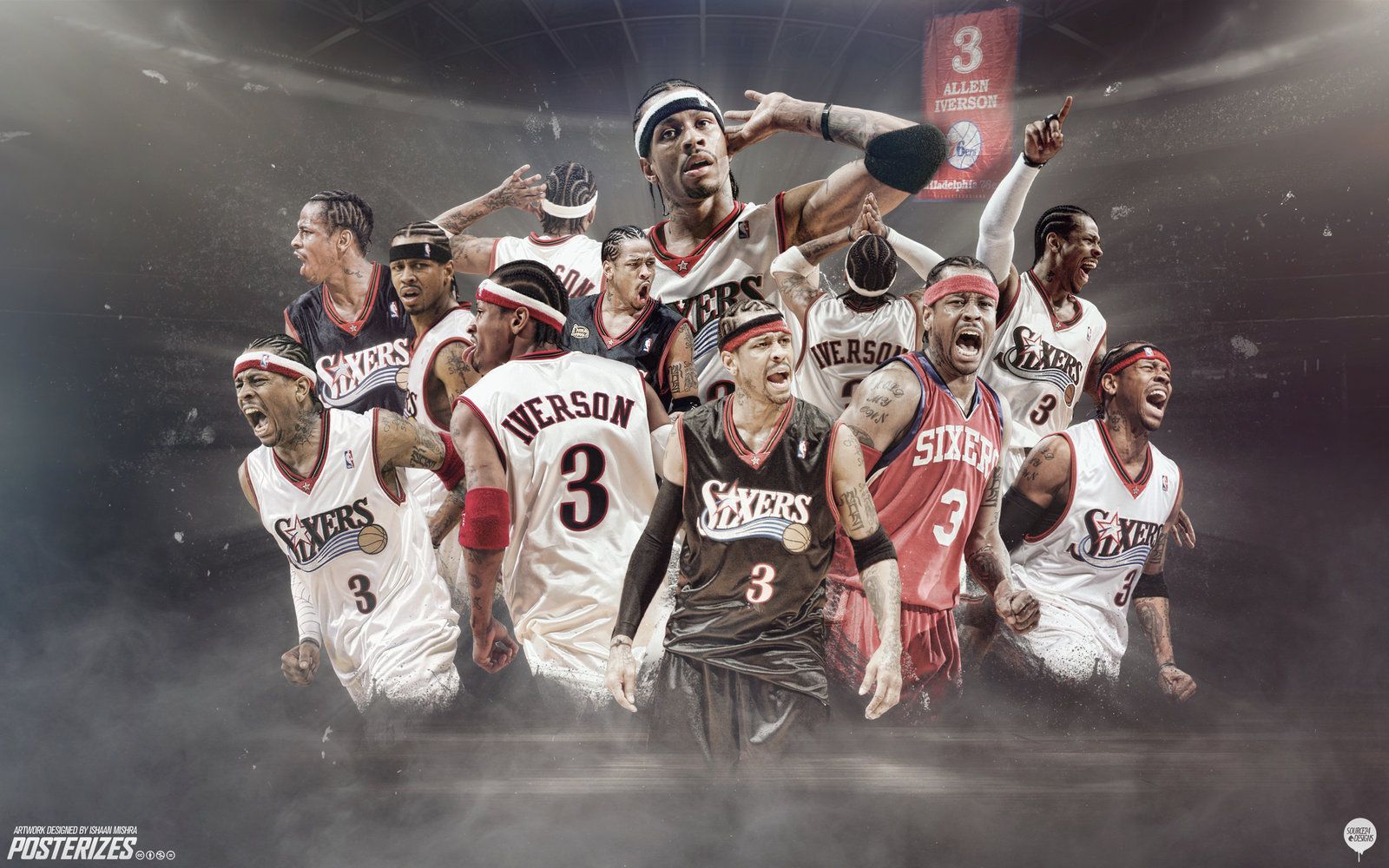 Allen Iverson 76ers collage, 1600x1000 HD, PC