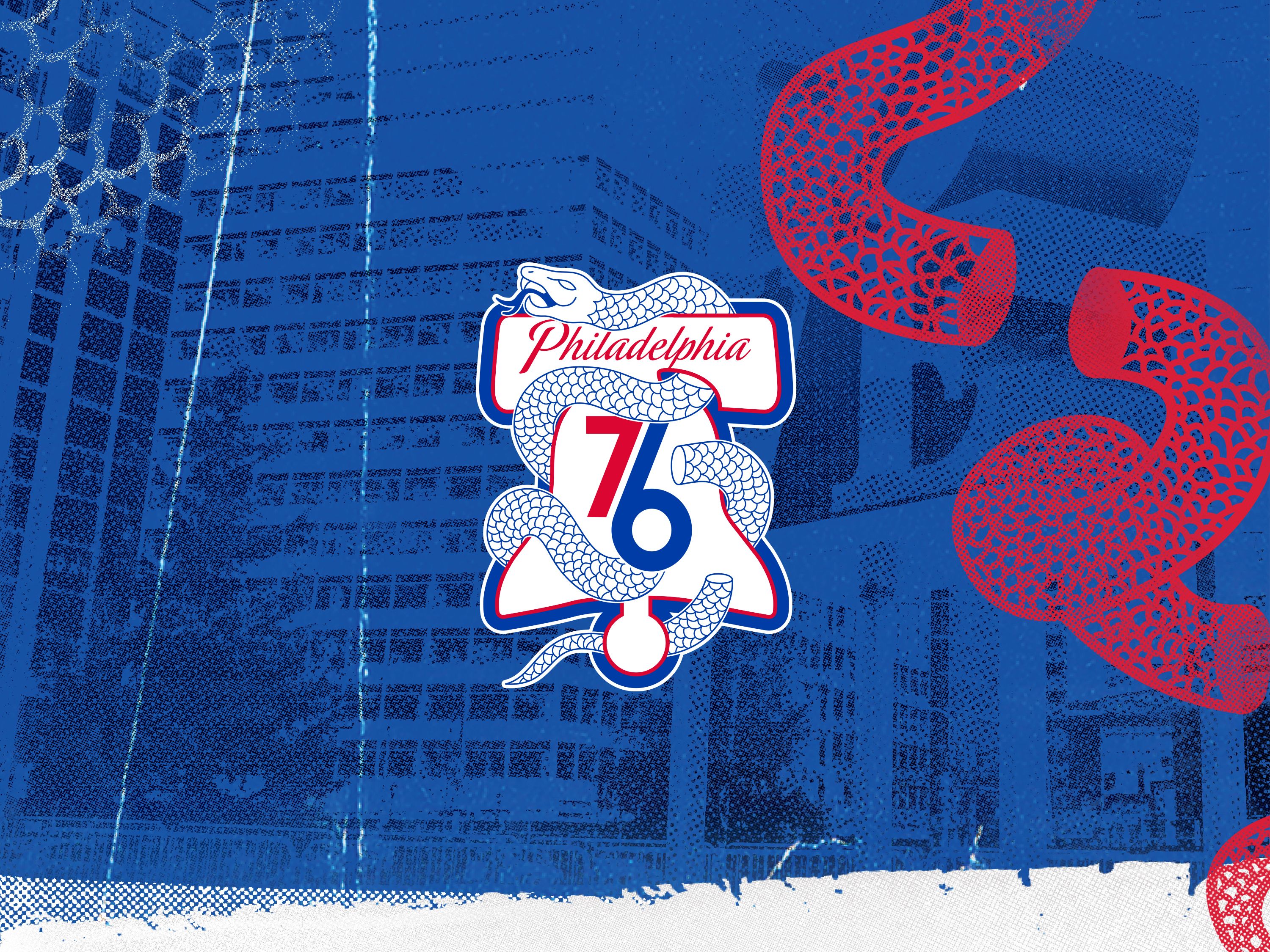 Logo Philadelphia 76ers su blu, 3000x2250 2K, Desktop