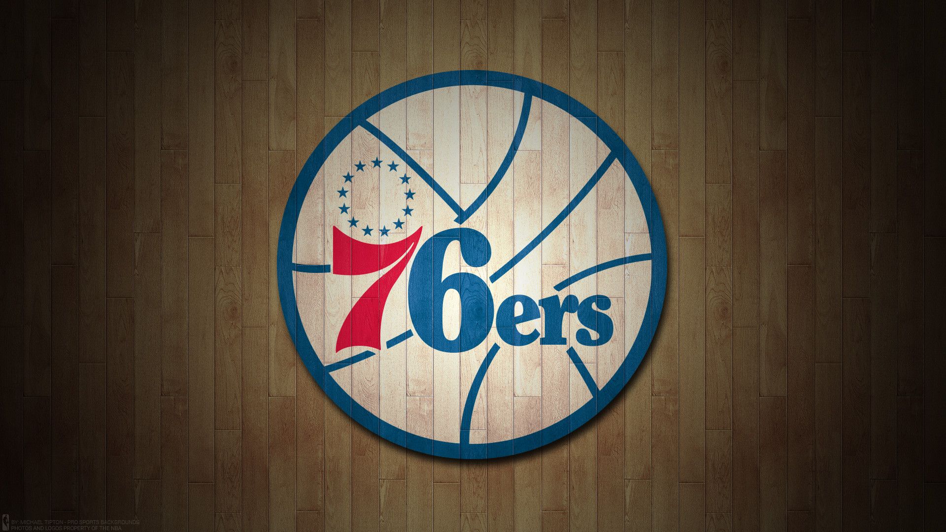 Logo 76ers su parquet, 1920x1080 Full HD, Desktop